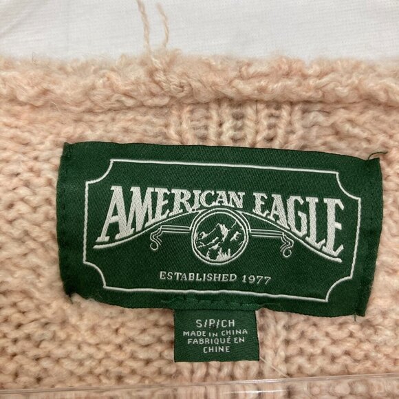 New American Eagle size Small Mauve Tan Cable Knit Hooded Oversized Sweater - Picture 2 of 10